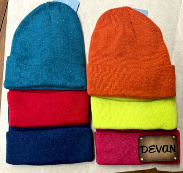 Youth Knit Beanies with Faux Leather patch